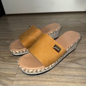 Casual Slide Wedge Sandals in Warm Tan